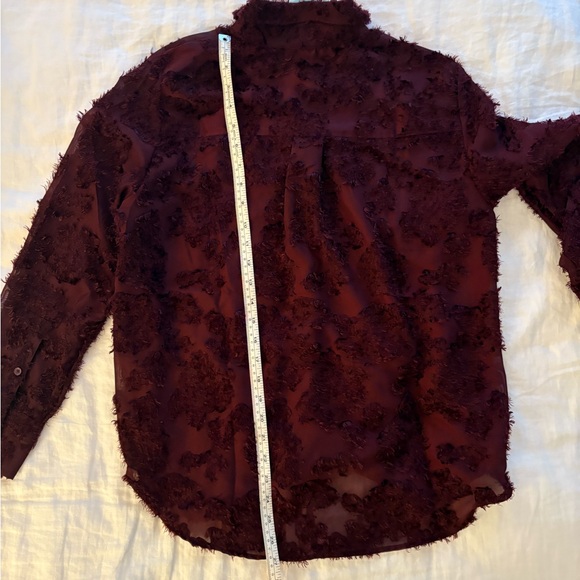 H&M Jacquard Weave Textured Burgundy Button-Up Blouse - Picture 9 of 12